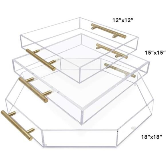 Clear Acrylic Serving Tray (12x12) with Gold Metal Handles, Spill-Proof - Picture 7 of 8